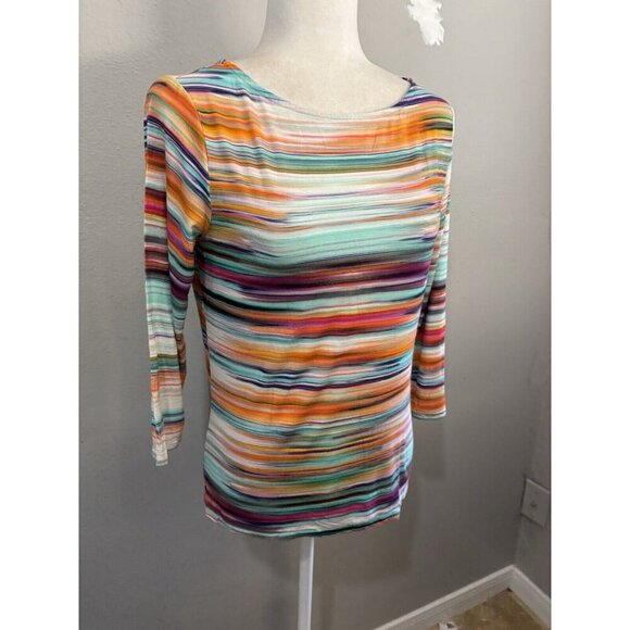 Peck And Peck Striped Rainbow Blouse Made In USA Soft Stretchy Long Sleeve - Picture 3 of 9